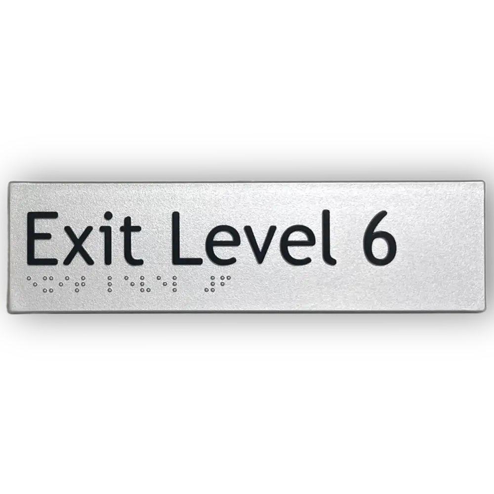 Braille Exit Sign Level 6 | AS1428.1 Compliant Silver PVC Silver – 180mm x 50mm Braille & Tactile Signs