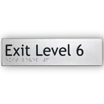 Braille Exit Sign Level 6 | AS1428.1 Compliant Silver PVC Silver – 180mm x 50mm Braille & Tactile Signs
