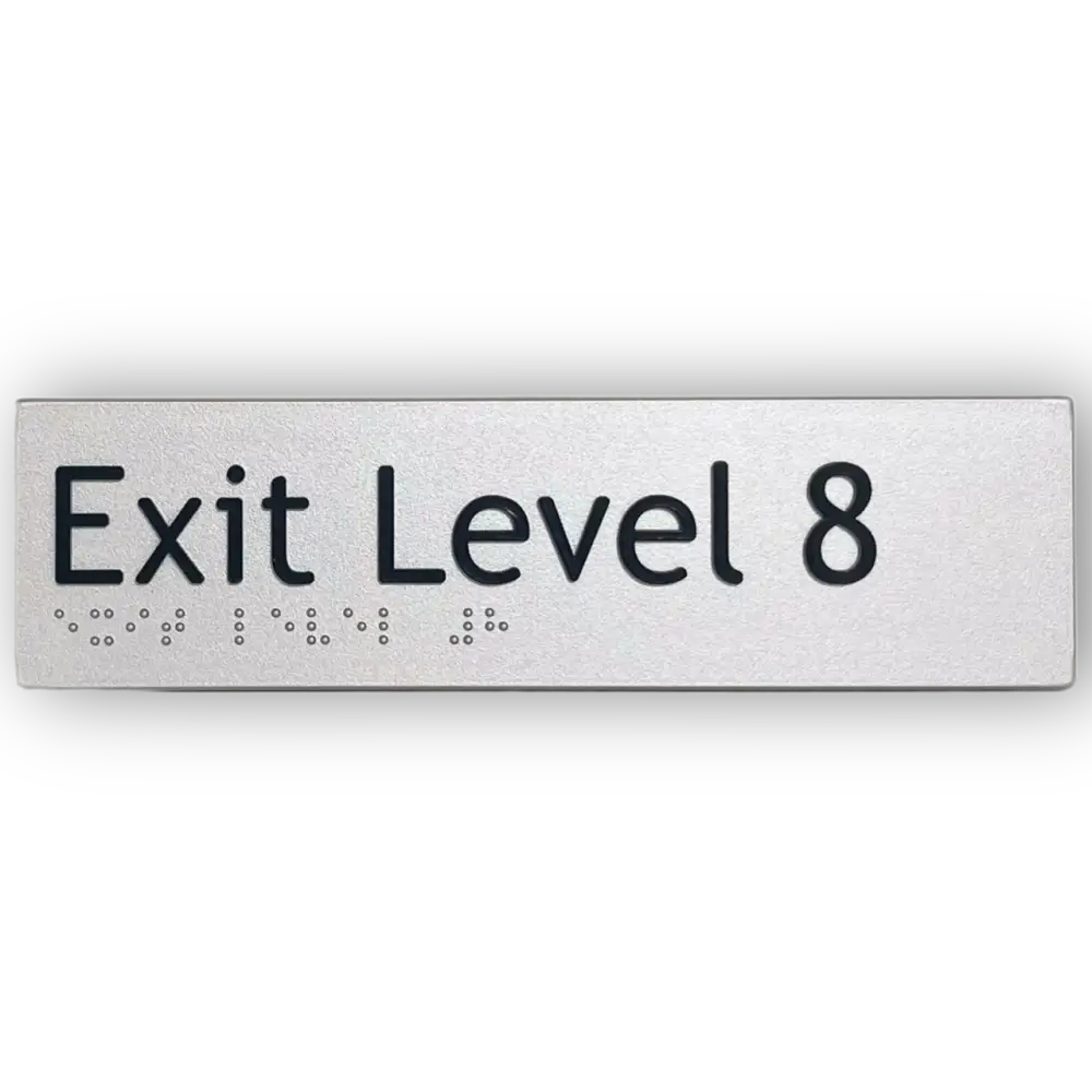 Braille Exit Sign Level 8 | AS1428.1 Compliant Silver PVC Silver Braille & Tactile Signs