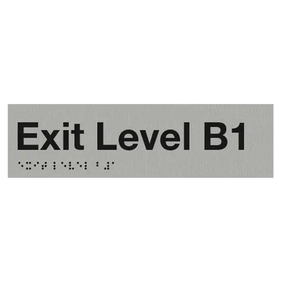 Braille Exit Sign Level Basement 1 | AS1428.1 Compliant Silver PVC Silver Braille & Tactile Signs