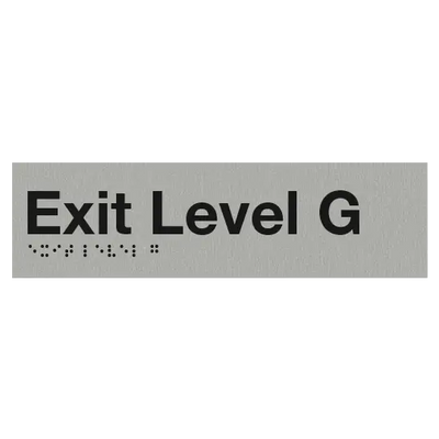 Braille Exit Sign Level G | AS1428.1 Compliant Silver PVC Silver 180mm x 50mm Braille & Tactile Signs