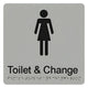 FEMALE TOILET & CHANGE SIGN - Silver - 180mm x 180mm - Braille & Tactile Signs