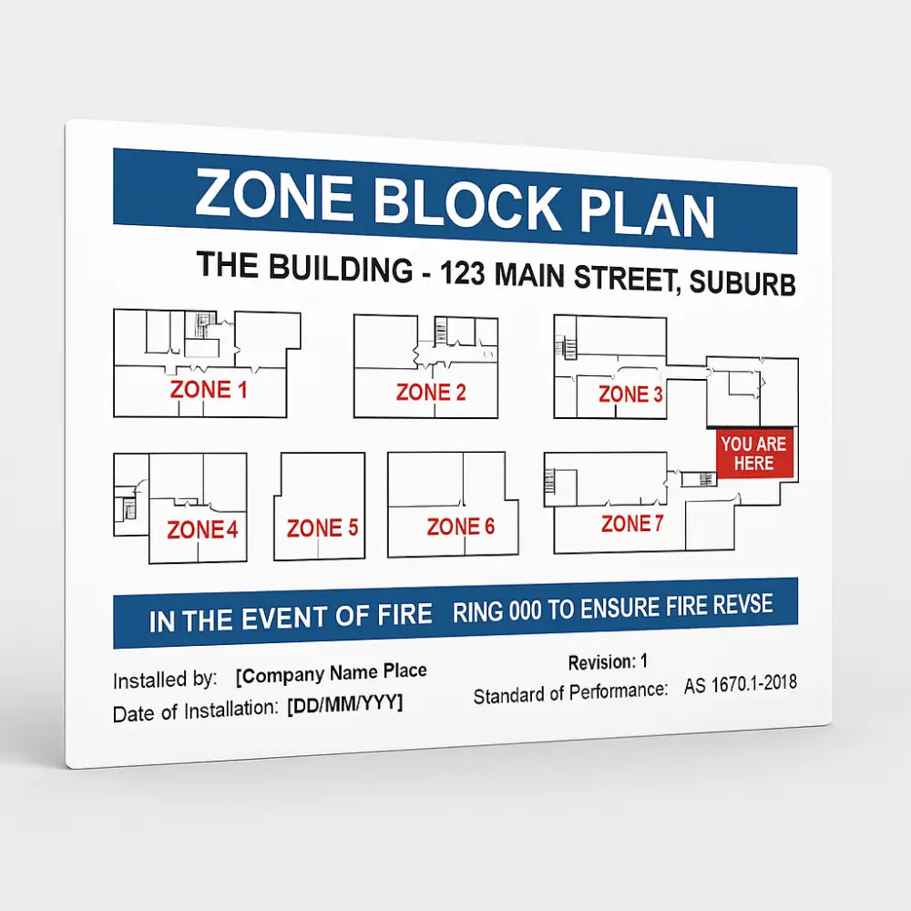 Fire Alarm / Zone Block Plans - AS1670.1 - Design & Print / White Allupanel / A2 - Fire Block Plans