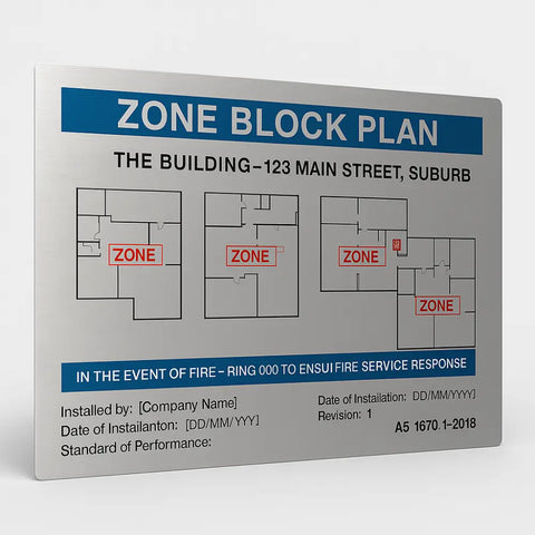 Fire Alarm / Zone Block Plans - AS1670.1 - Print only / Silver Brushed Aluminium / A3 - Fire Block Plans