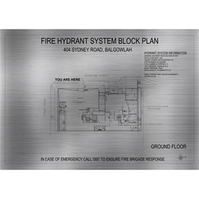 FIRE HYDRANT BLOCK PLAN SIGN - Print only / Silver Brushed Aluminium / A3 - Fire Block Plans