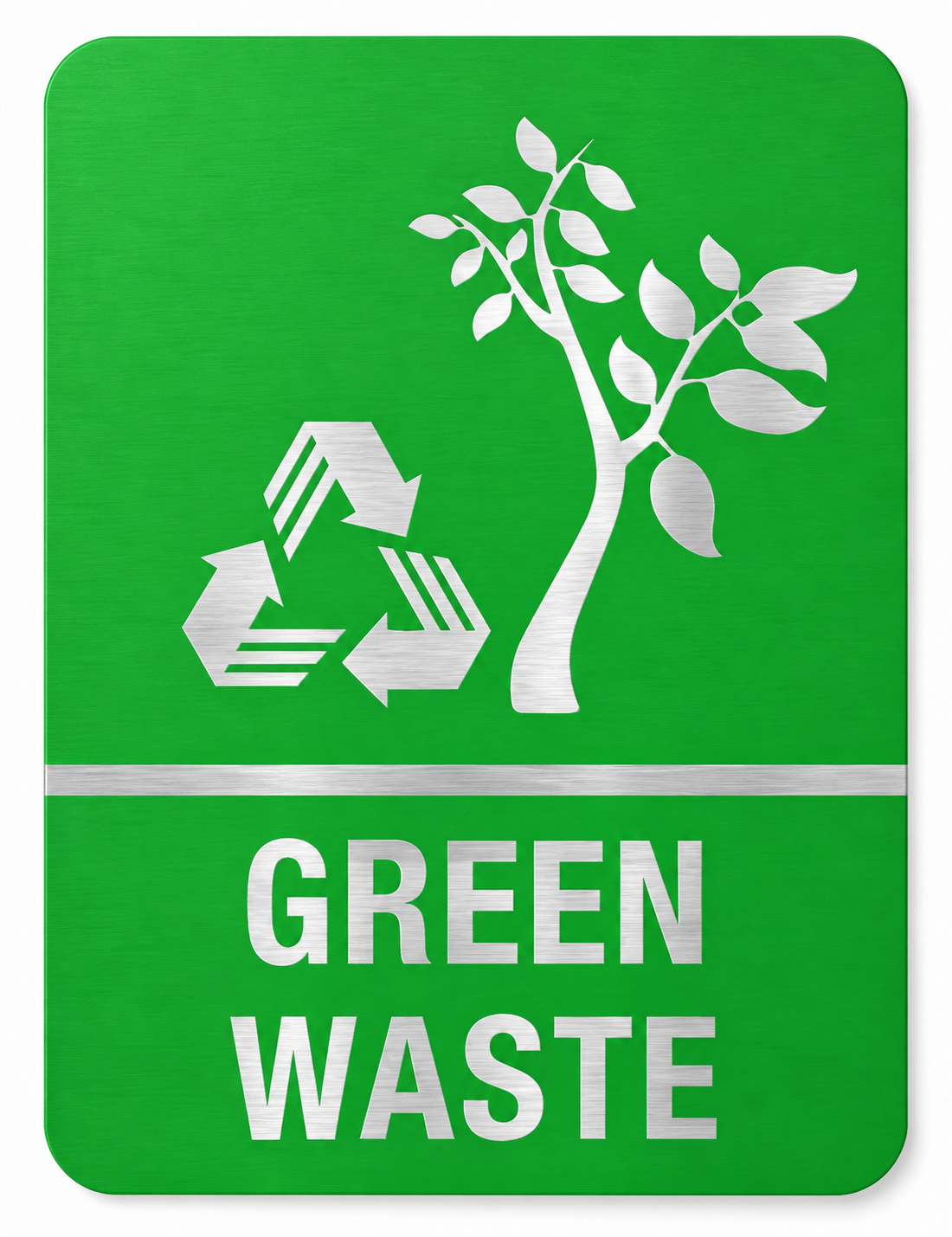Green Waste brushed aluminium sign, 200 x 260 mm