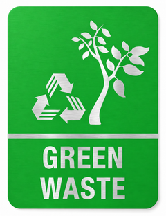 Green Waste brushed aluminium sign, 200 x 260 mm