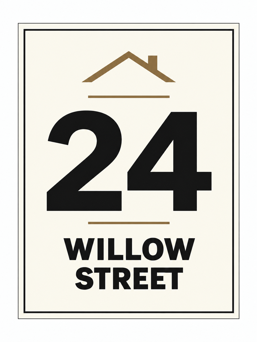 Personalised House Number & Street Name sign – front view, ivory with charcoal and bronze-brown printed artwork