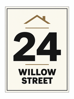Personalised House Number & Street Name sign – front view, ivory with charcoal and bronze-brown printed artwork