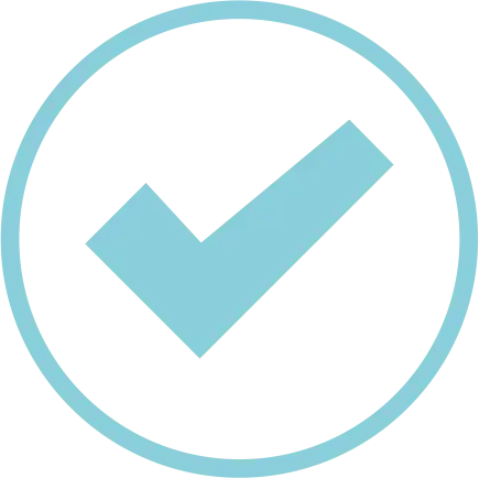 Light blue checkmark icon in a circular frame.