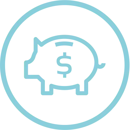 Light blue piggy bank icon with dollar sign design