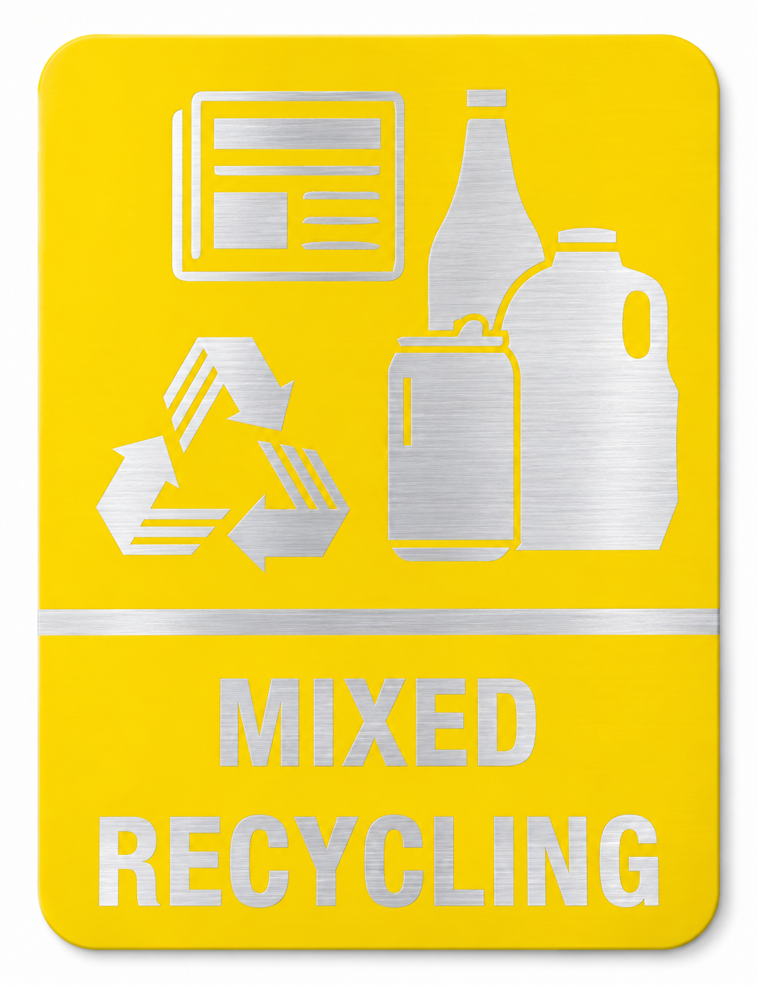 Mixed Recycling brushed aluminium sign, 200 x 260 mm