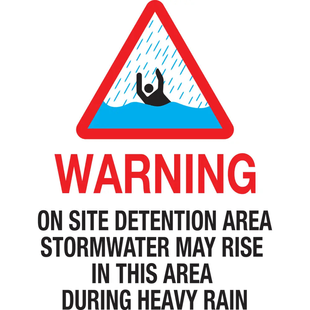 WARNING ON SITE DETENTION AREA - 300x200mm - Gas & Water Statutory Signs
