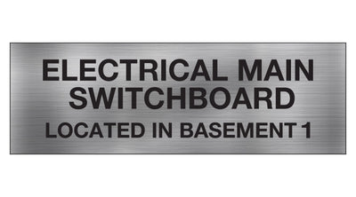ELECTRICAL MAIN SWITCHBOARD LOCATED IN BASEMENT 1 SIGN